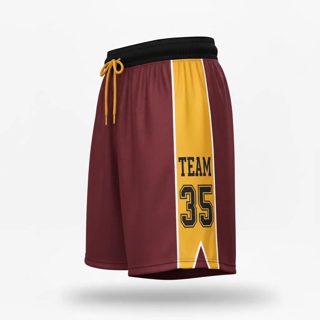 Custom Soccer Custom Soccer Shorts - Burgundy, Gold, White - Classic - Side View - Kinexa Sportswear