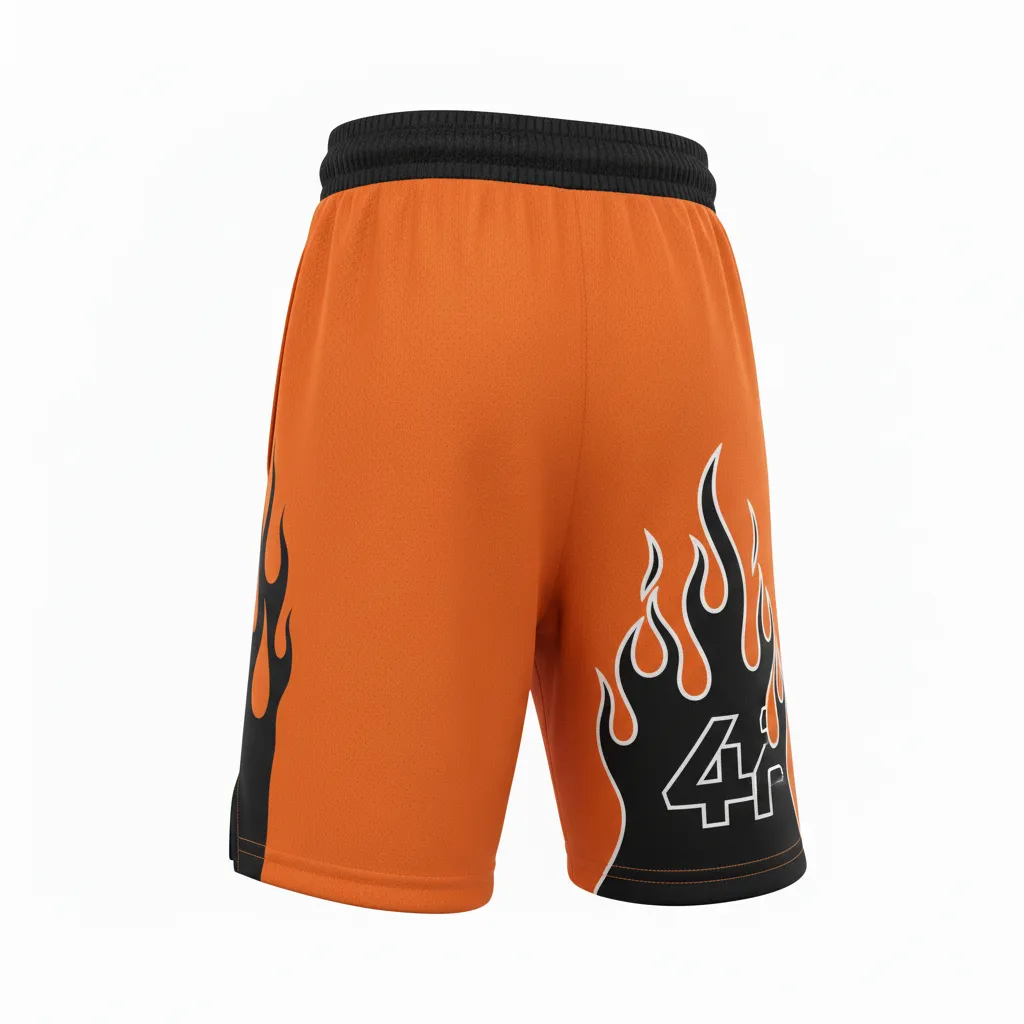 Custom Soccer Custom Soccer Shorts - Burnt, Orange, Black - Flame - Back View - Kinexa Sportswear