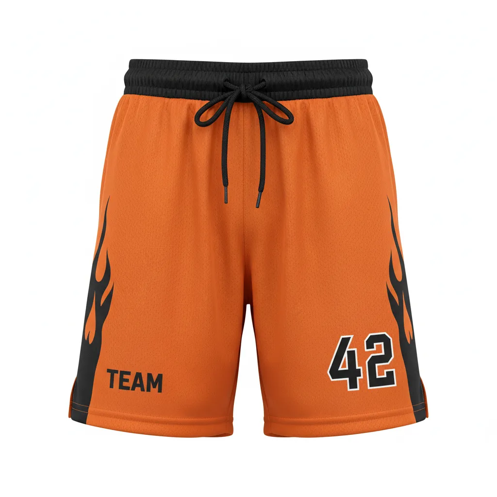 Custom Soccer Custom Soccer Shorts - Burnt, Orange, Black - Flame - Front View - Kinexa Sportswear
