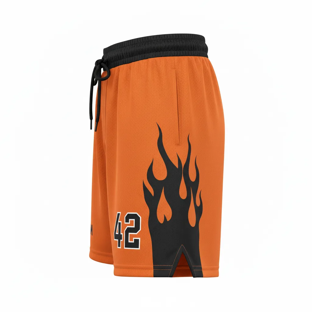 Custom Soccer Custom Soccer Shorts - Burnt, Orange, Black - Flame - Side View - Kinexa Sportswear