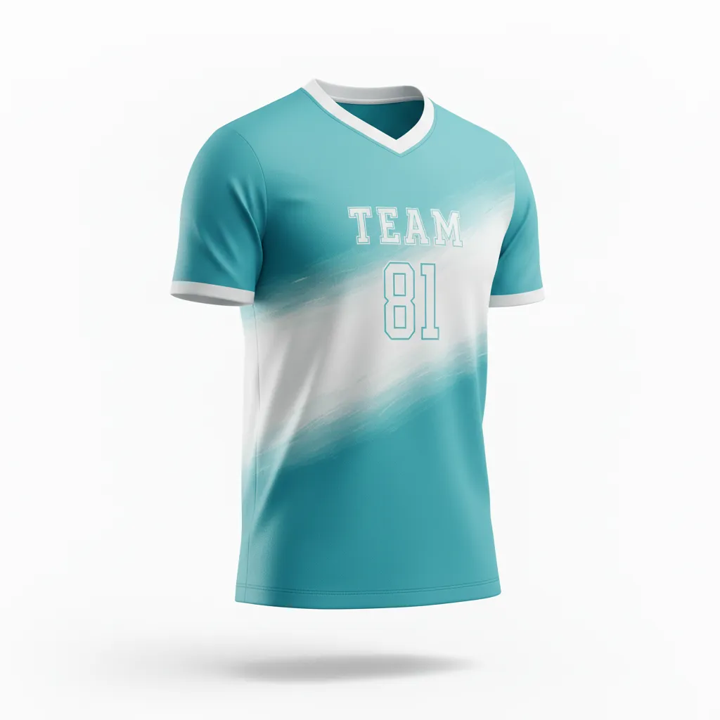 Custom Soccer Custom V Neck Soccer Jersey - White - Vneck Aqua Wave - Front View - Kinexa Sportswear