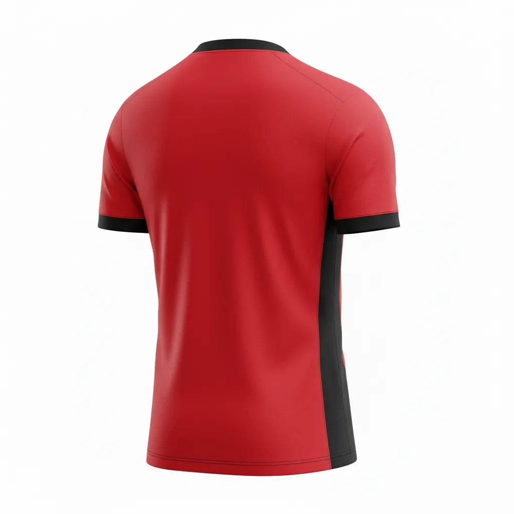 Custom Soccer Custom V Neck Soccer Jersey - Red, Black - Vneck Athletic Shoulder Panels - Back View - Kinexa Sportswear