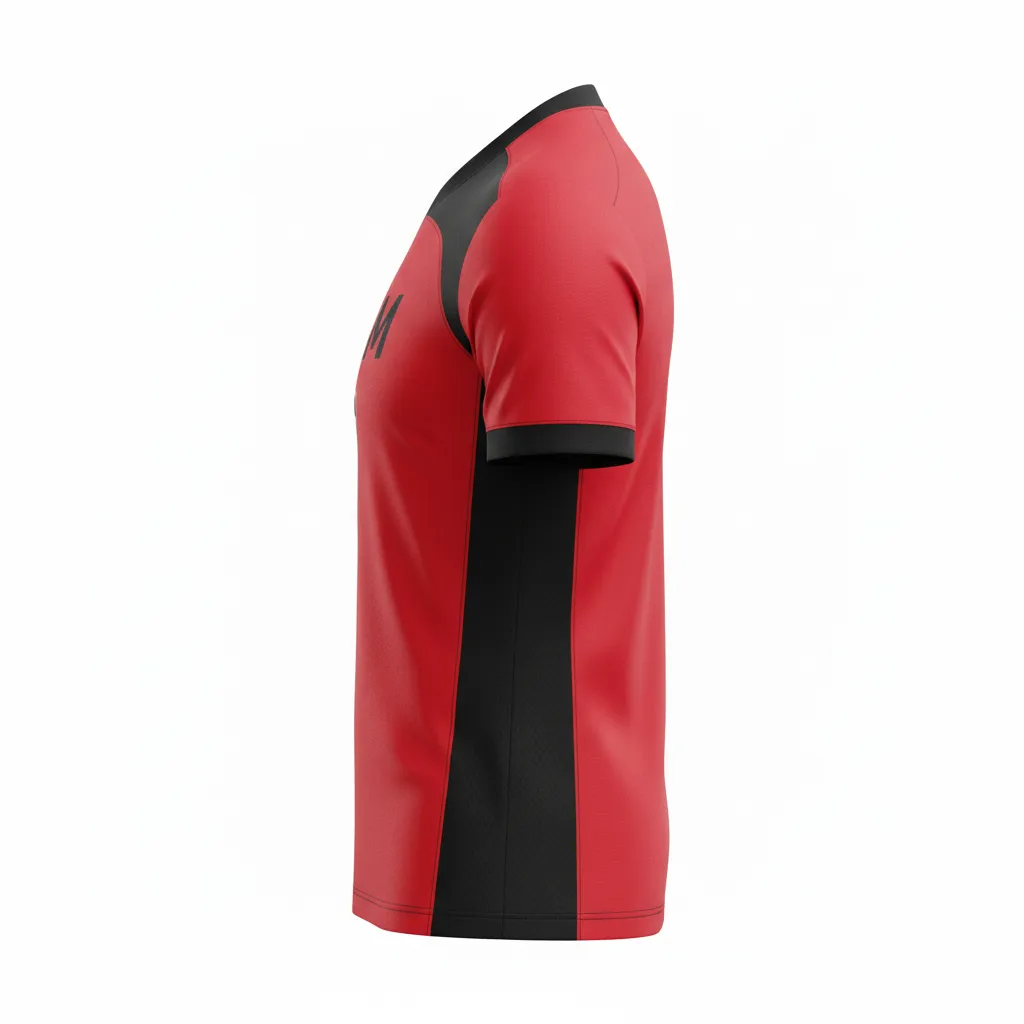 Custom Soccer Custom V Neck Soccer Jersey - Red, Black - Vneck Athletic Shoulder Panels - Side View - Kinexa Sportswear