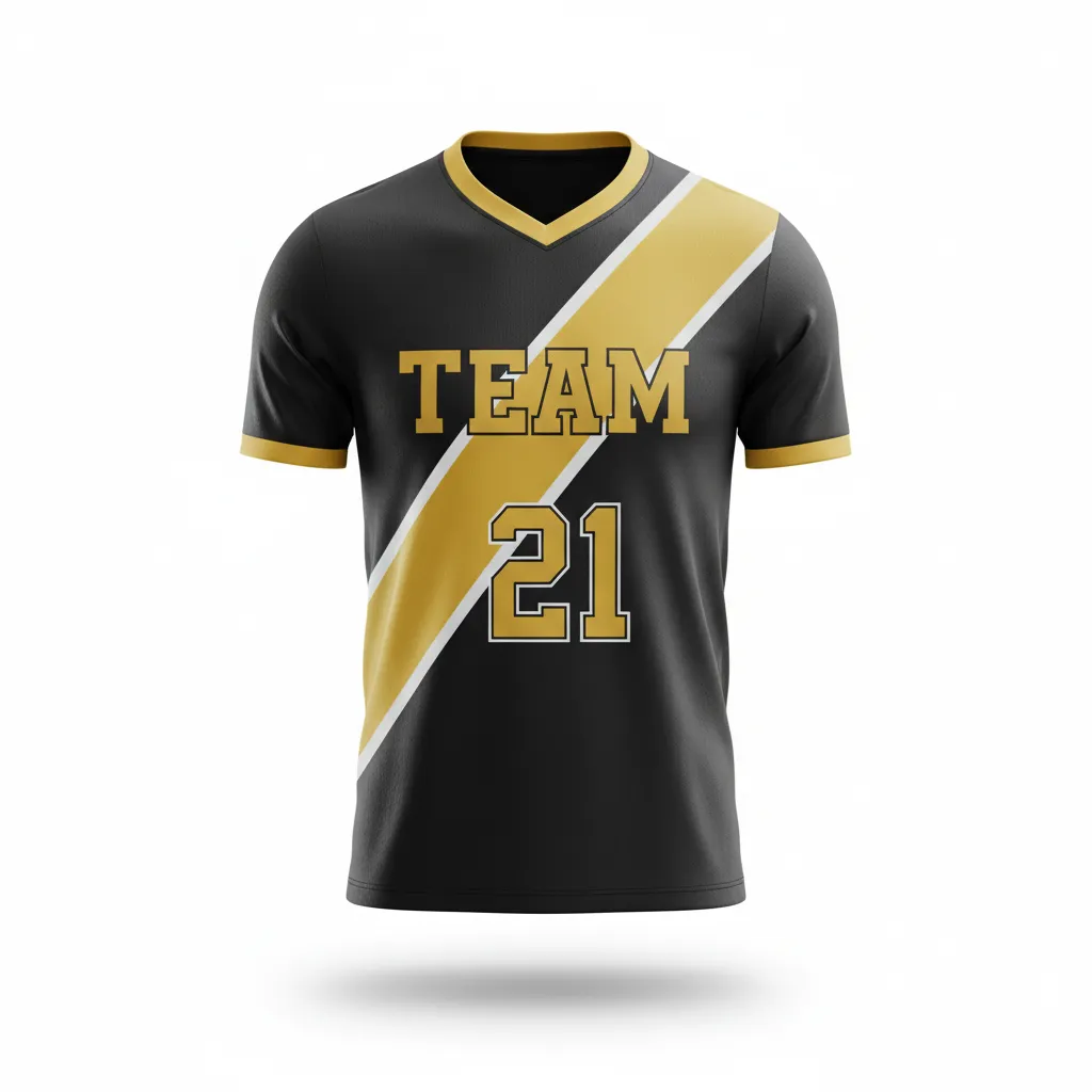 Custom Soccer Custom V Neck Soccer Jersey - Black, Gold, White - Vneck Vegas - Front View - Kinexa Sportswear