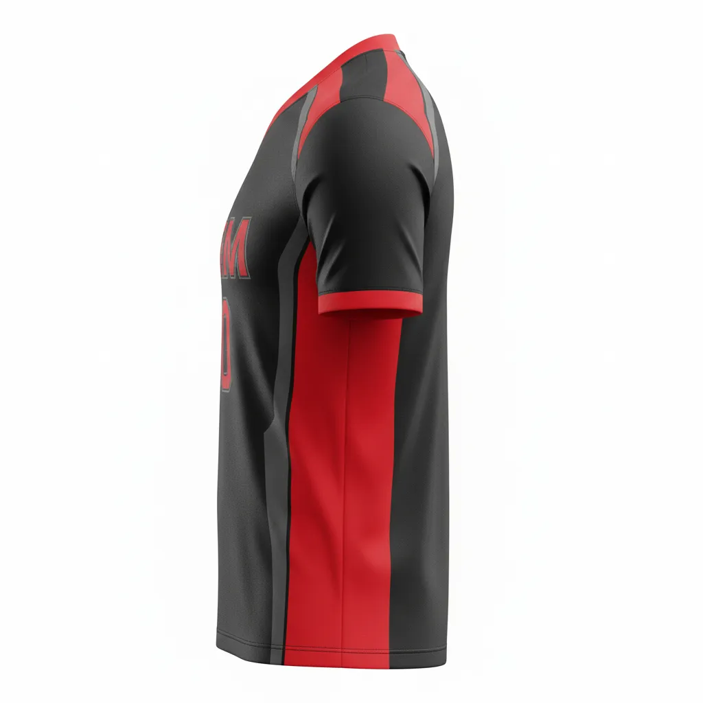 Custom Soccer Custom V Neck Soccer Jersey - Black, Red, Grey - Vneck Modern - Side View - Kinexa Sportswear
