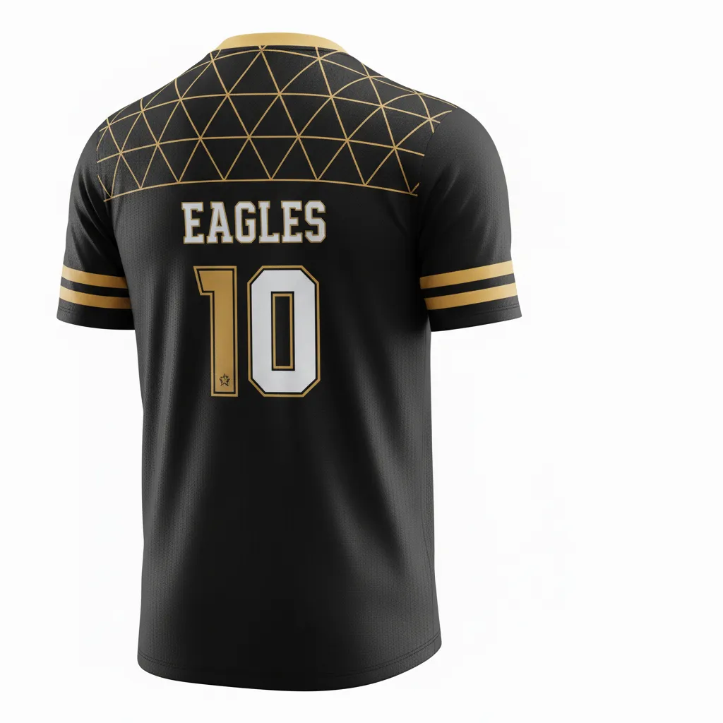 Custom Soccer Custom V Neck Soccer Jersey - Black, Gold - Vneck Vegas Geometric - Back View - Kinexa Sportswear