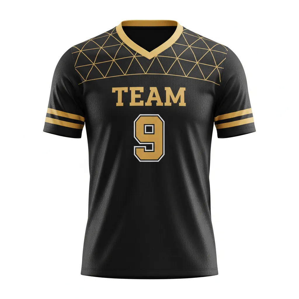 Custom Soccer Custom V Neck Soccer Jersey - Black, Gold - Vneck Vegas Geometric - Front View - Kinexa Sportswear