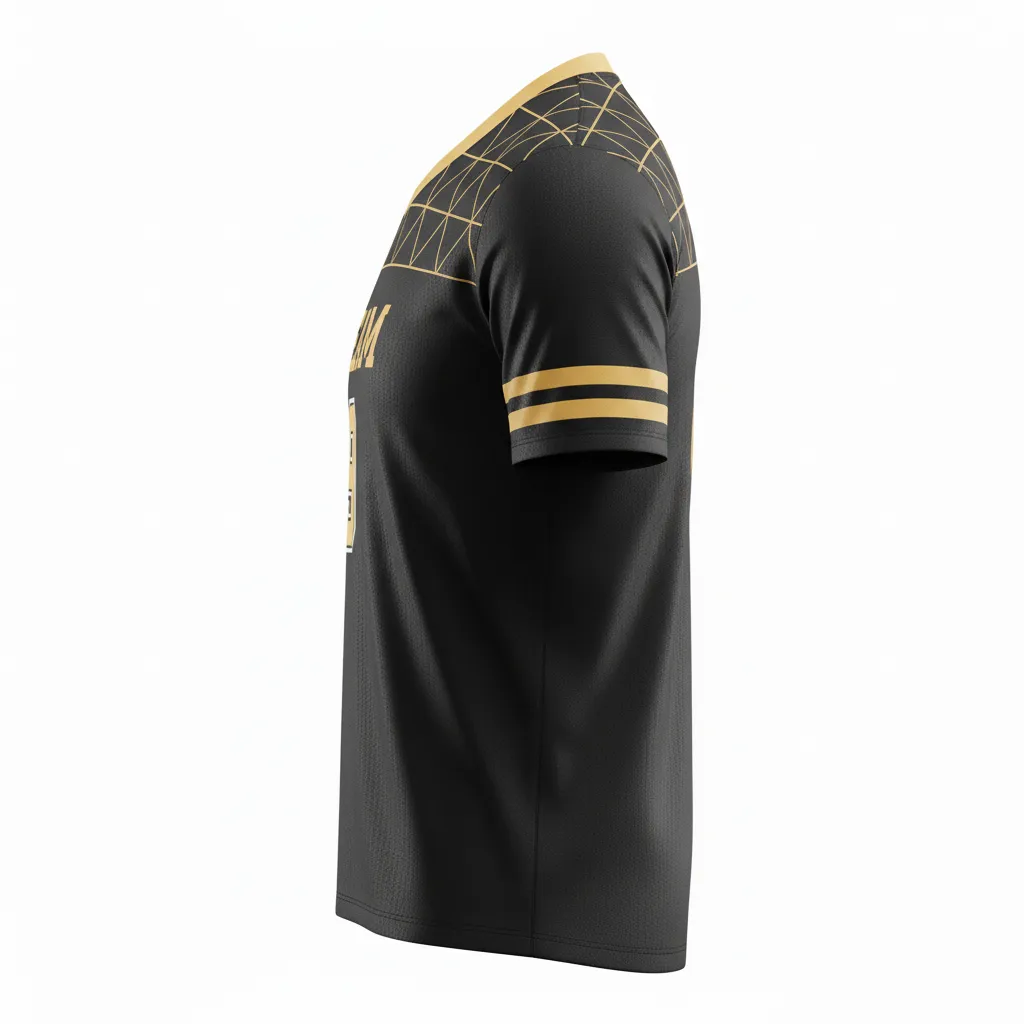 Custom Soccer Custom V Neck Soccer Jersey - Black, Gold - Vneck Vegas Geometric - Side View - Kinexa Sportswear