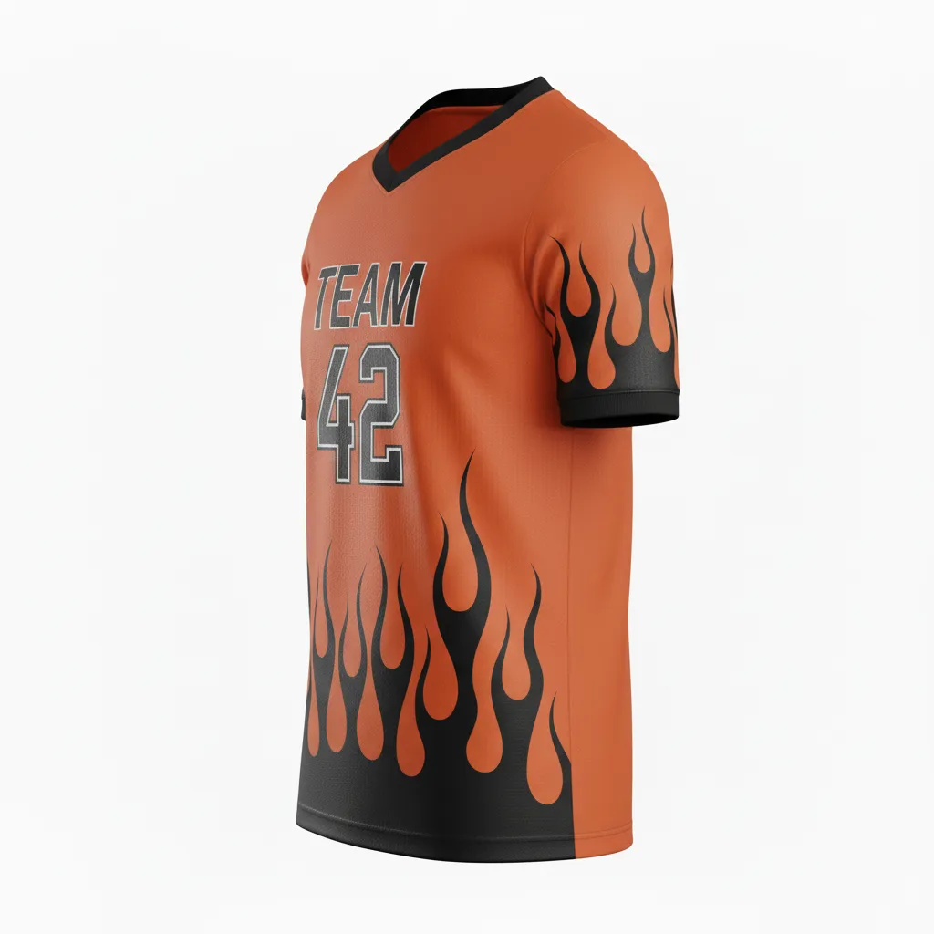 Custom Soccer Custom V Neck Soccer Jersey - Burnt, Orange, Black - Vneck Flame - Back View - Kinexa Sportswear
