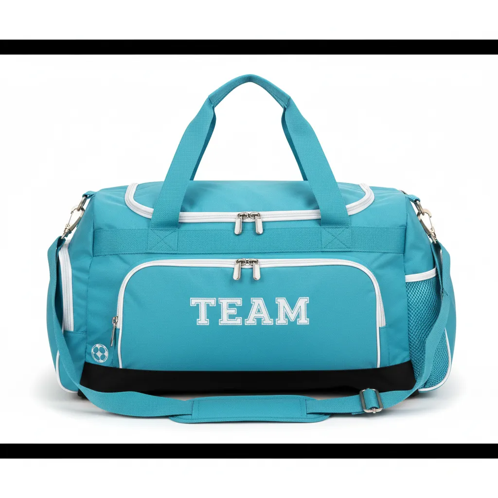 Custom Soccer Duffle Bag - White - Duffel Aqua - Front View - Kinexa Sportswear