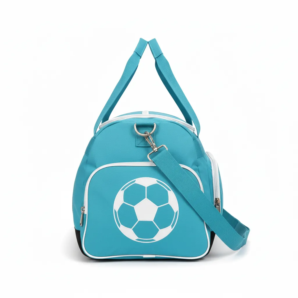 Custom Soccer Duffle Bag - White - Duffel Aqua - Side View - Kinexa Sportswear