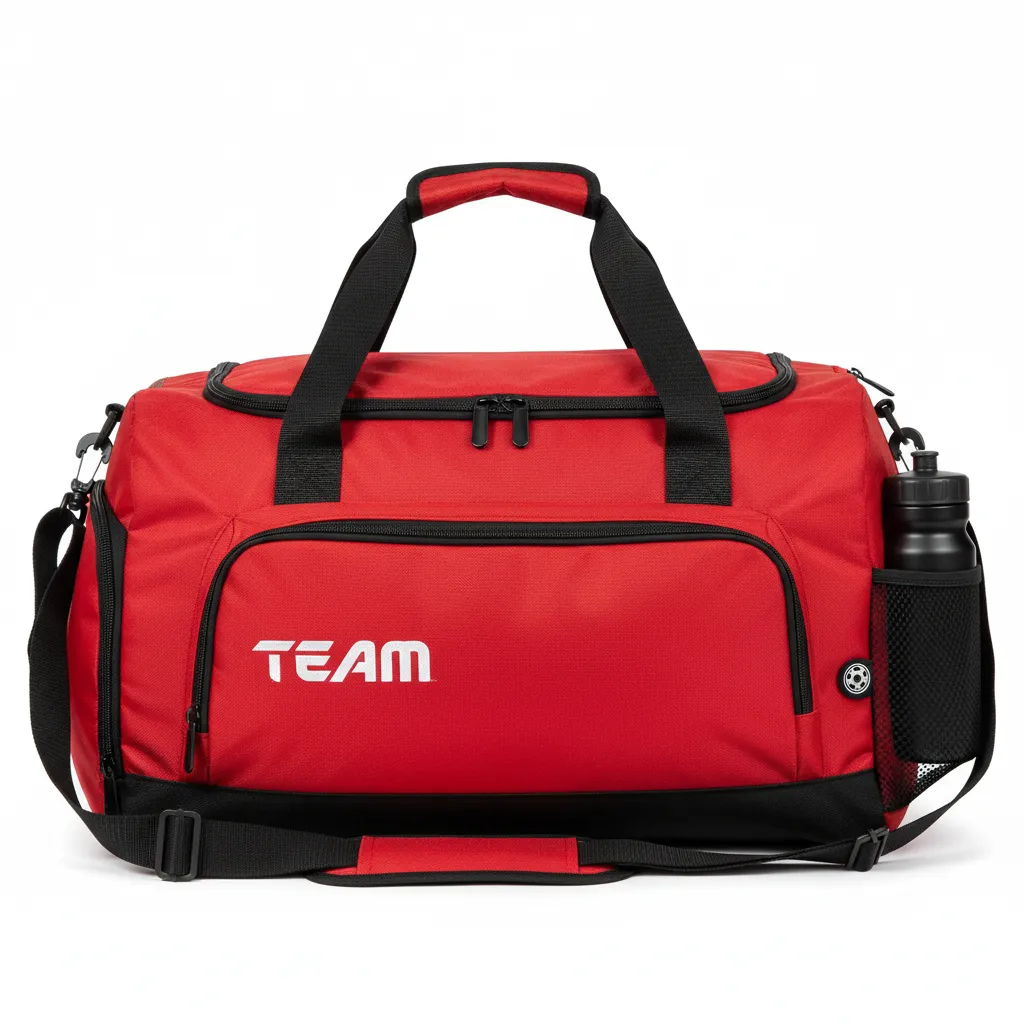 Custom Soccer Duffle Bag - Red, Black - Duffel Athletic - Front View - Kinexa Sportswear
