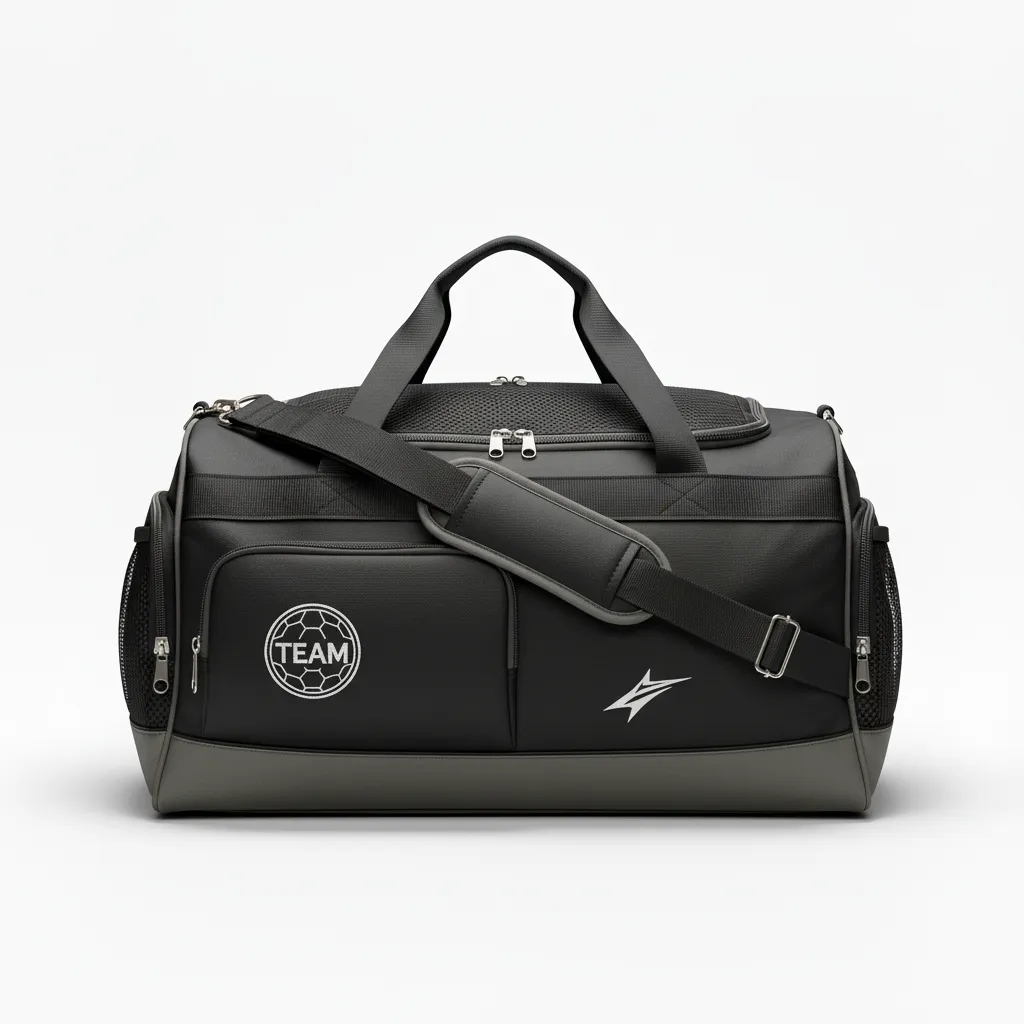 Custom Soccer Duffle Bag - Black, Grey - Duffel - Front View - Kinexa Sportswear