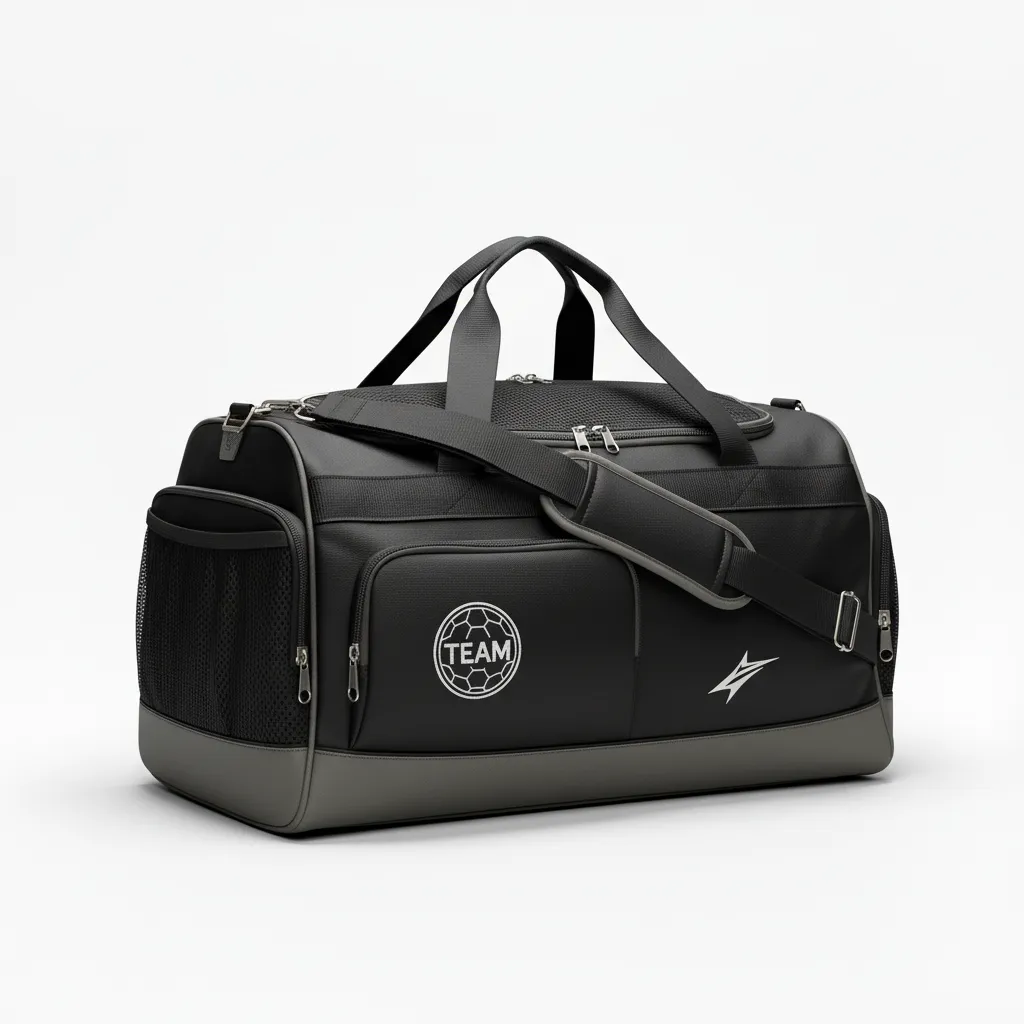 Custom Soccer Duffle Bag - Black, Grey - Duffel - Side View - Kinexa Sportswear