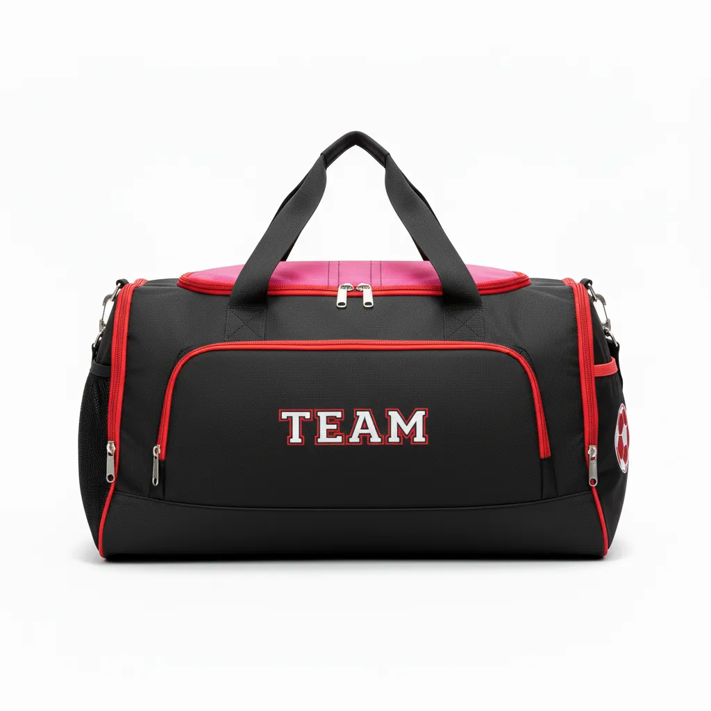 Custom Soccer Duffle Bag - Black, Red - Duffel - Front View - Kinexa Sportswear