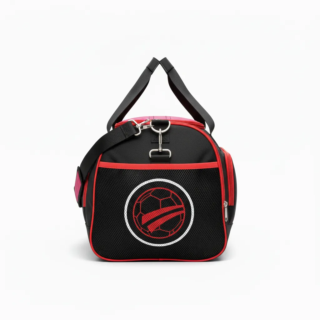 Custom Soccer Duffle Bag - Black, Red - Duffel - Side View - Kinexa Sportswear