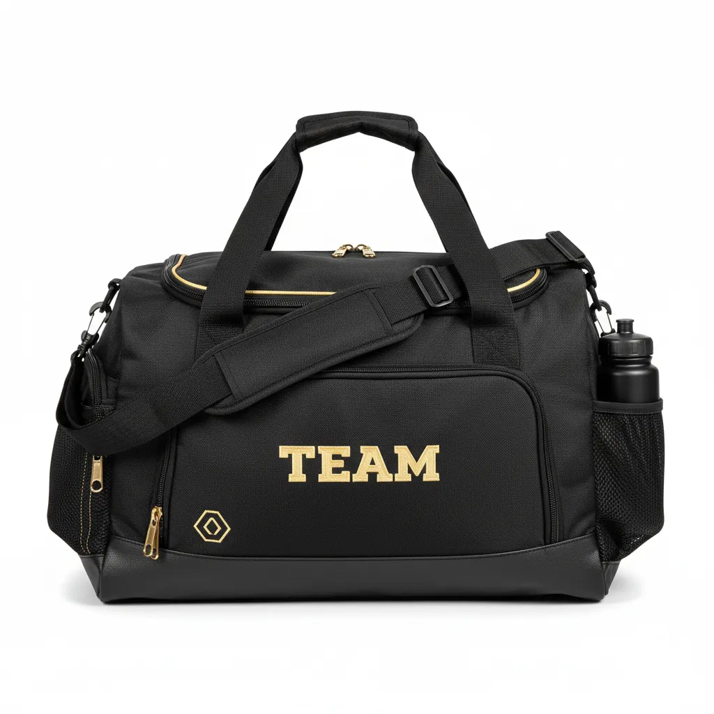 Custom Soccer Duffle Bag - Black, Gold - Duffel Vegas - Front View - Kinexa Sportswear