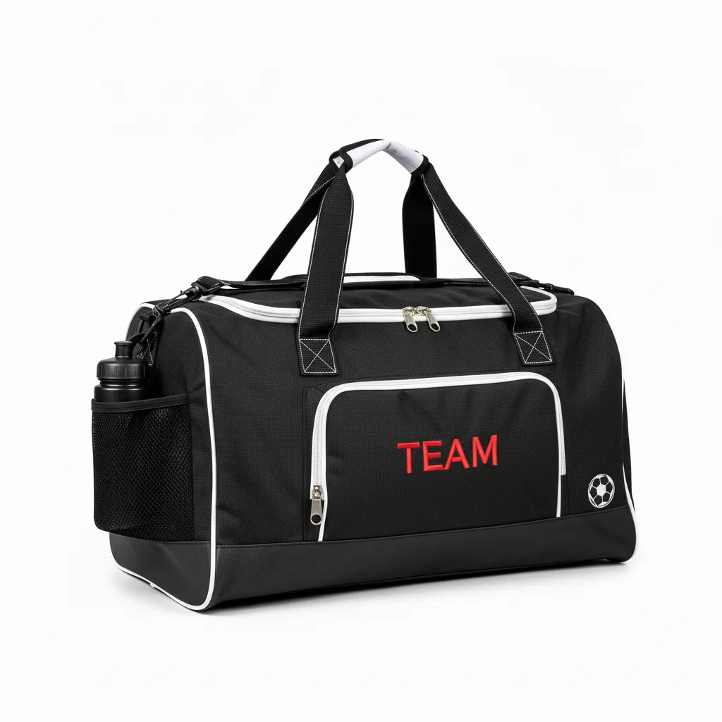 Custom Soccer Duffle Bag - Black, White - Duffel - Back View - Kinexa Sportswear
