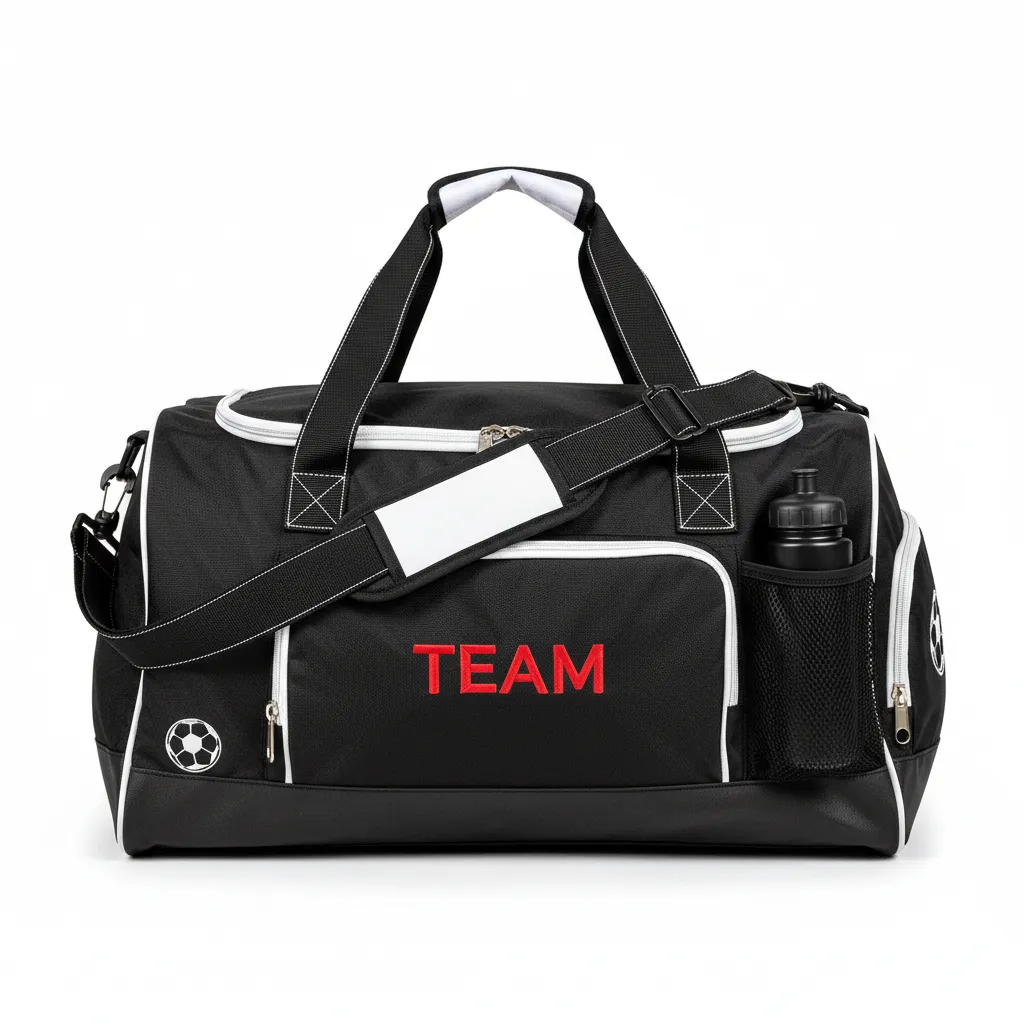 Custom Soccer Duffle Bag - Black, White - Duffel - Front View - Kinexa Sportswear