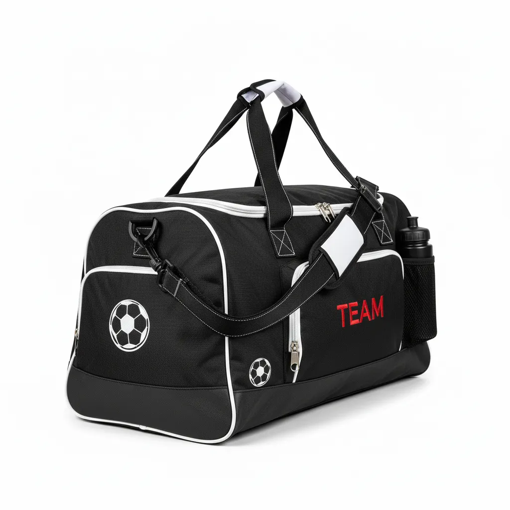 Custom Soccer Duffle Bag - Black, White - Duffel - Side View - Kinexa Sportswear