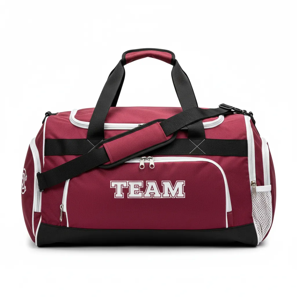 Custom Soccer Duffle Bag - Burgundy, White - Duffel - Front View - Kinexa Sportswear