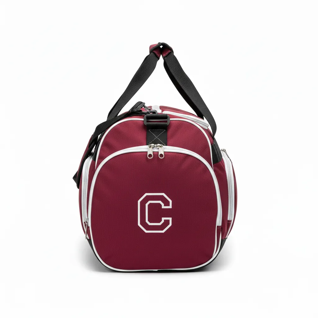 Custom Soccer Duffle Bag - Burgundy, White - Duffel - Side View - Kinexa Sportswear