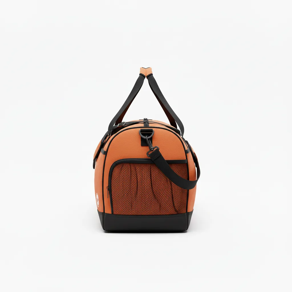 Custom Soccer Duffle Bag - Burnt, Orange, Black - Duffel - Side View - Kinexa Sportswear