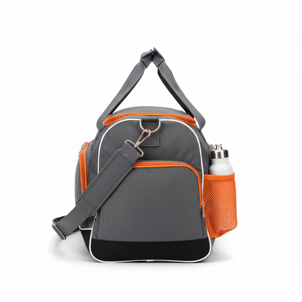 Custom Soccer Duffle Bag - Orange - Duffel Charcoal Neon - Side View - Kinexa Sportswear