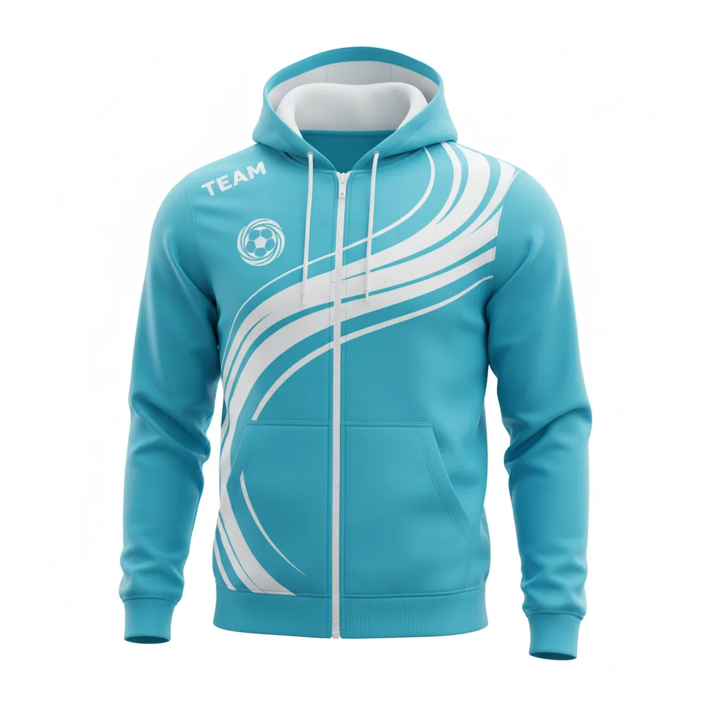 Custom Soccer Full Zip Hoodie - White - Fullzip Aqua Wave - Front View - Kinexa Sportswear