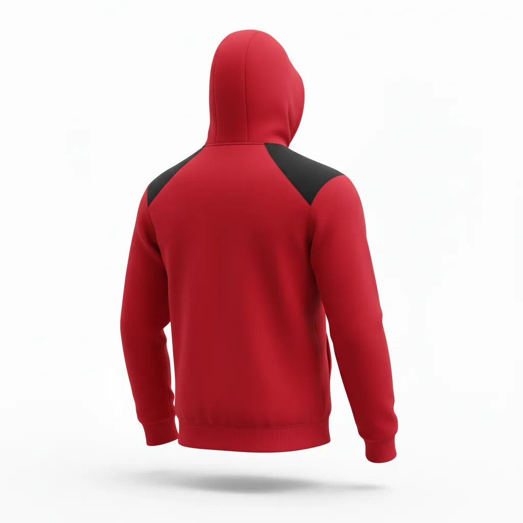 Custom Soccer Full Zip Hoodie - Red, Black - Fullzip Athletic Shoulder Panels - Back View - Kinexa Sportswear