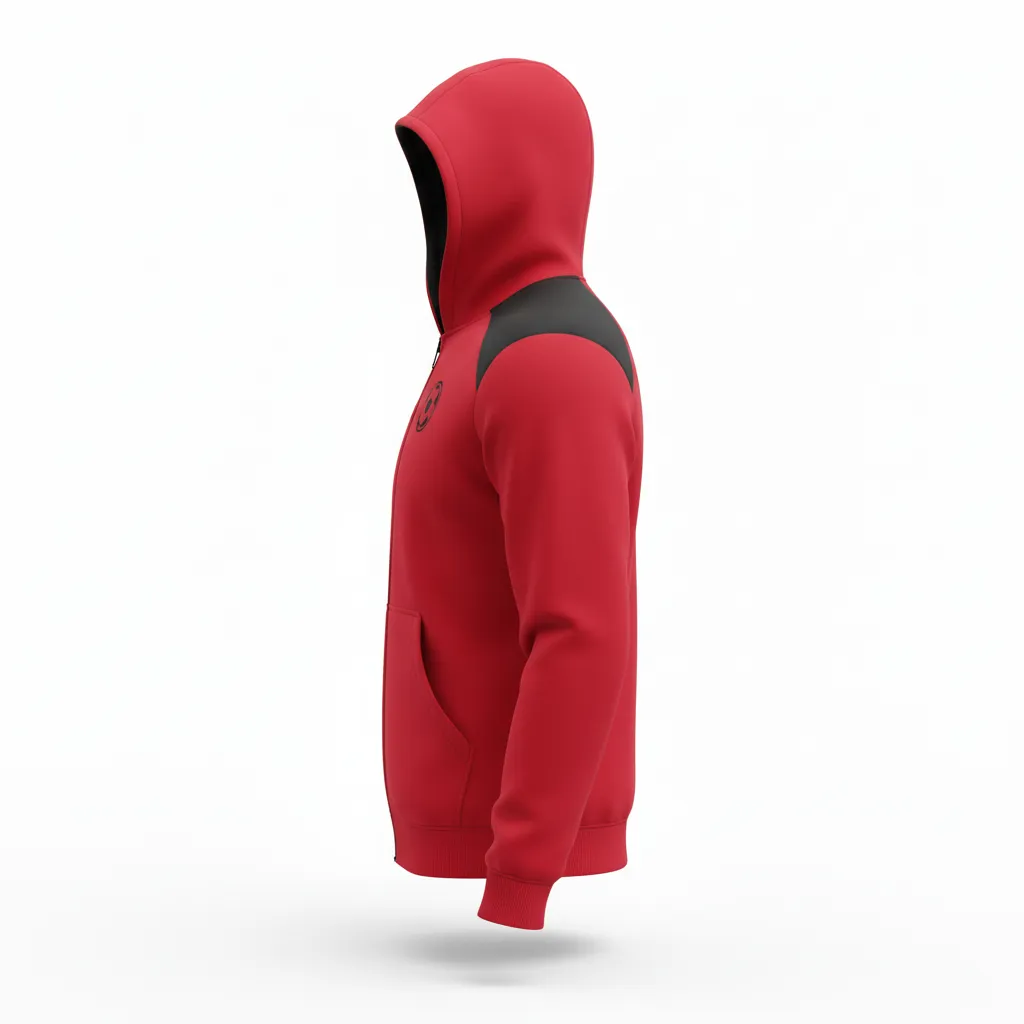 Custom Soccer Full Zip Hoodie - Red, Black - Fullzip Athletic Shoulder Panels - Side View - Kinexa Sportswear