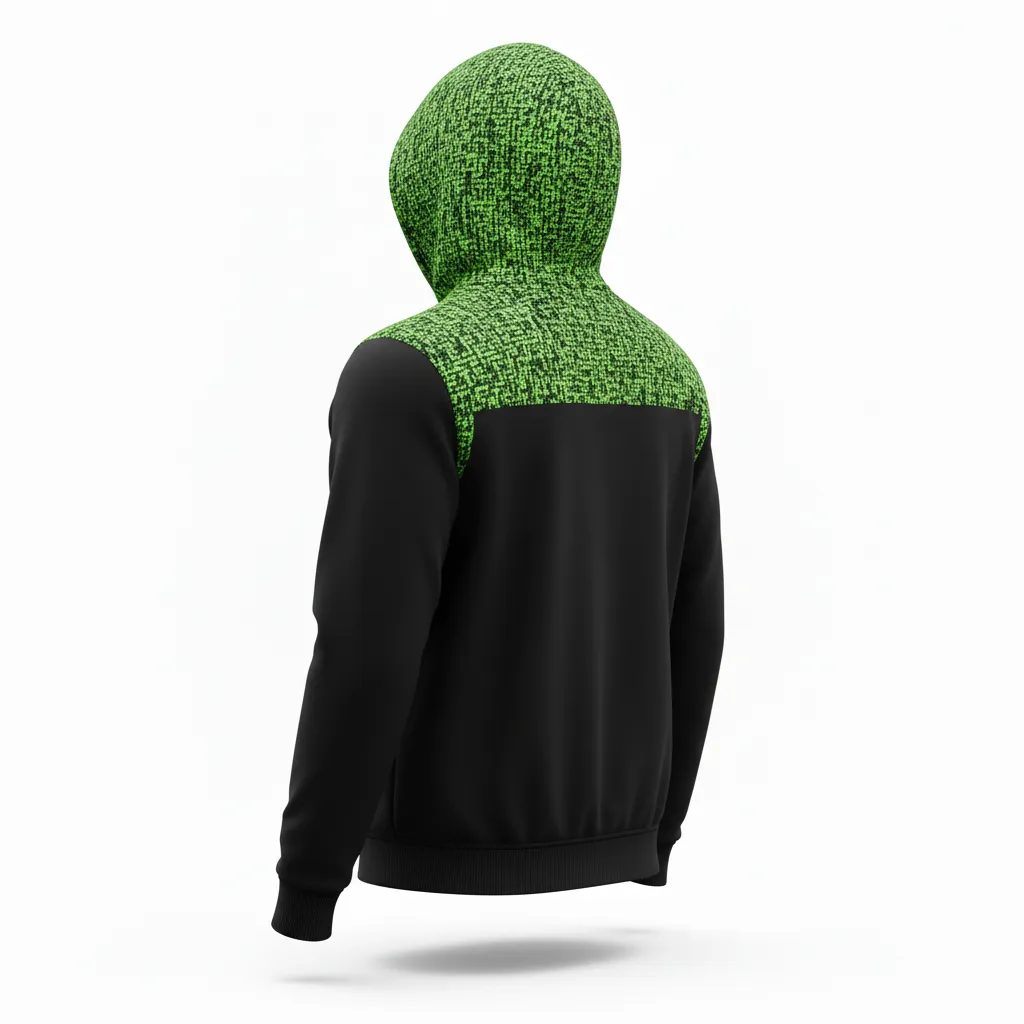 Custom Soccer Full Zip Hoodie - Black, Green - Fullzip Neon Digital - Back View - Kinexa Sportswear