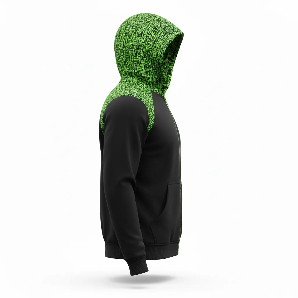 Custom Soccer Full Zip Hoodie - Black, Green - Fullzip Neon Digital - Side View - Kinexa Sportswear