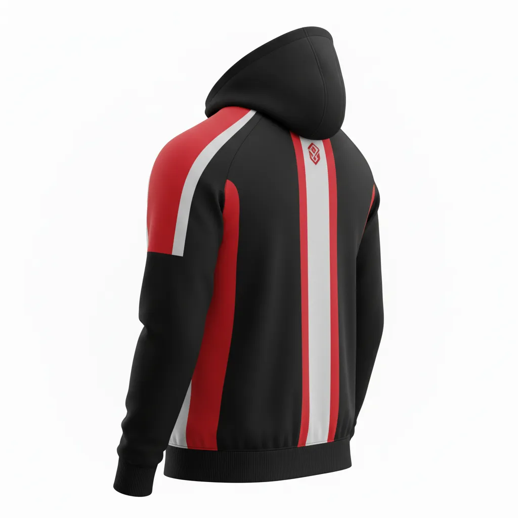 Custom Soccer Full Zip Hoodie - Black, Red, Grey - Fullzip Modern - Back View - Kinexa Sportswear