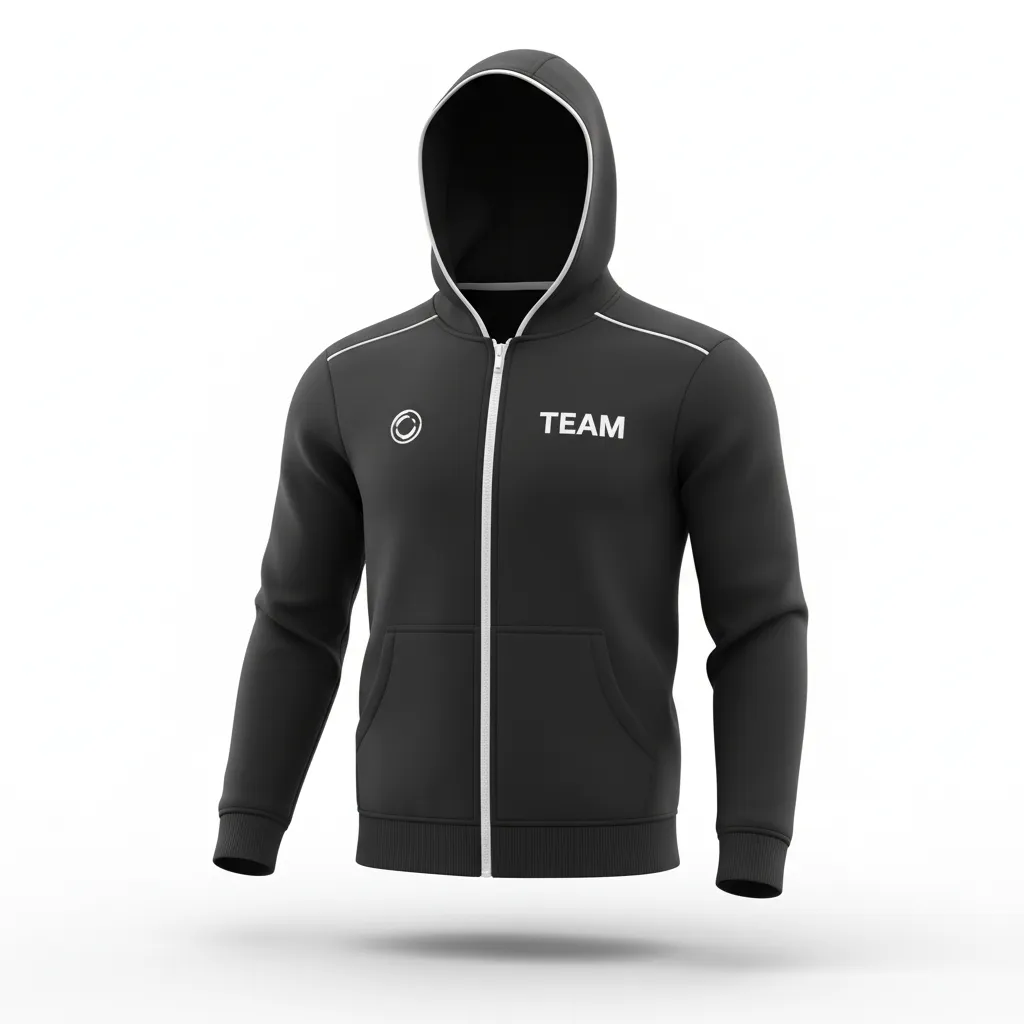 Custom Soccer Full Zip Hoodie - Black, White - Fullzip Minimalist - Front View - Kinexa Sportswear