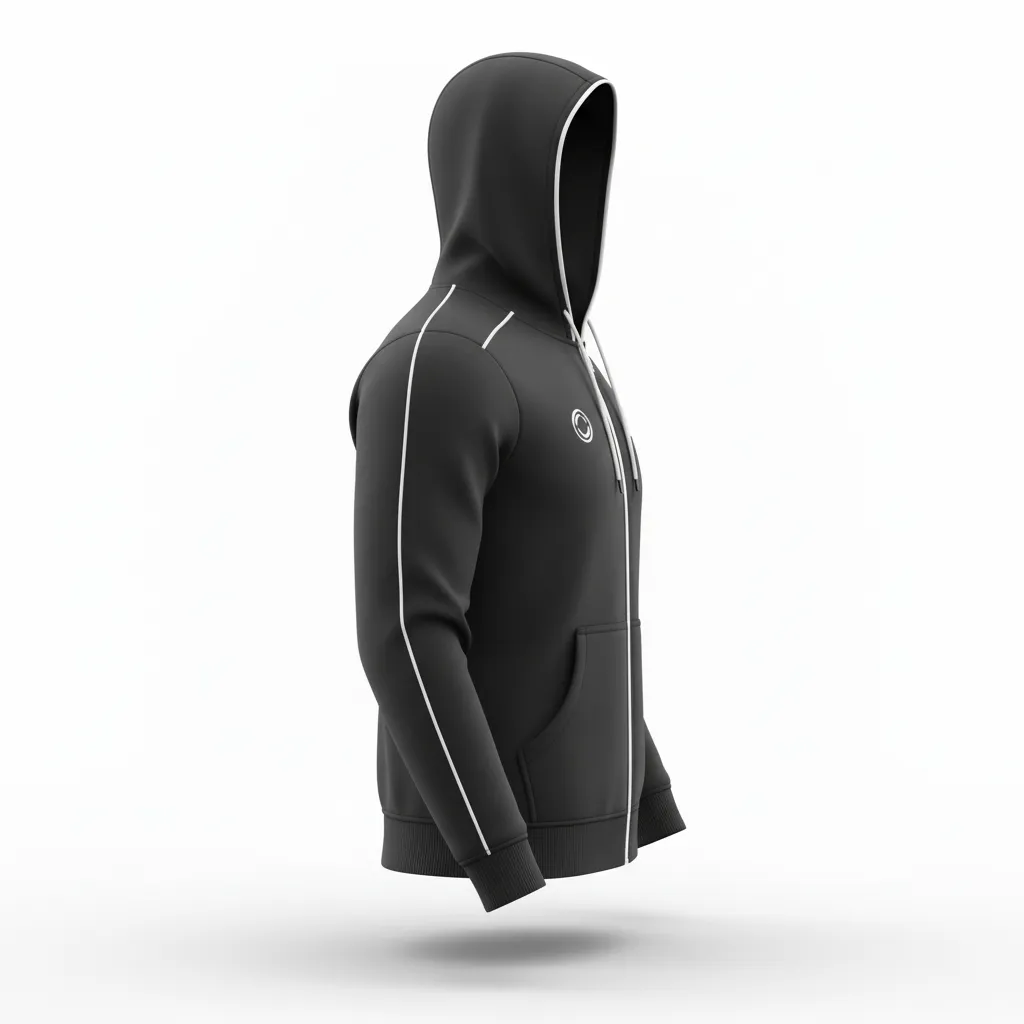 Custom Soccer Full Zip Hoodie - Black, White - Fullzip Minimalist - Side View - Kinexa Sportswear