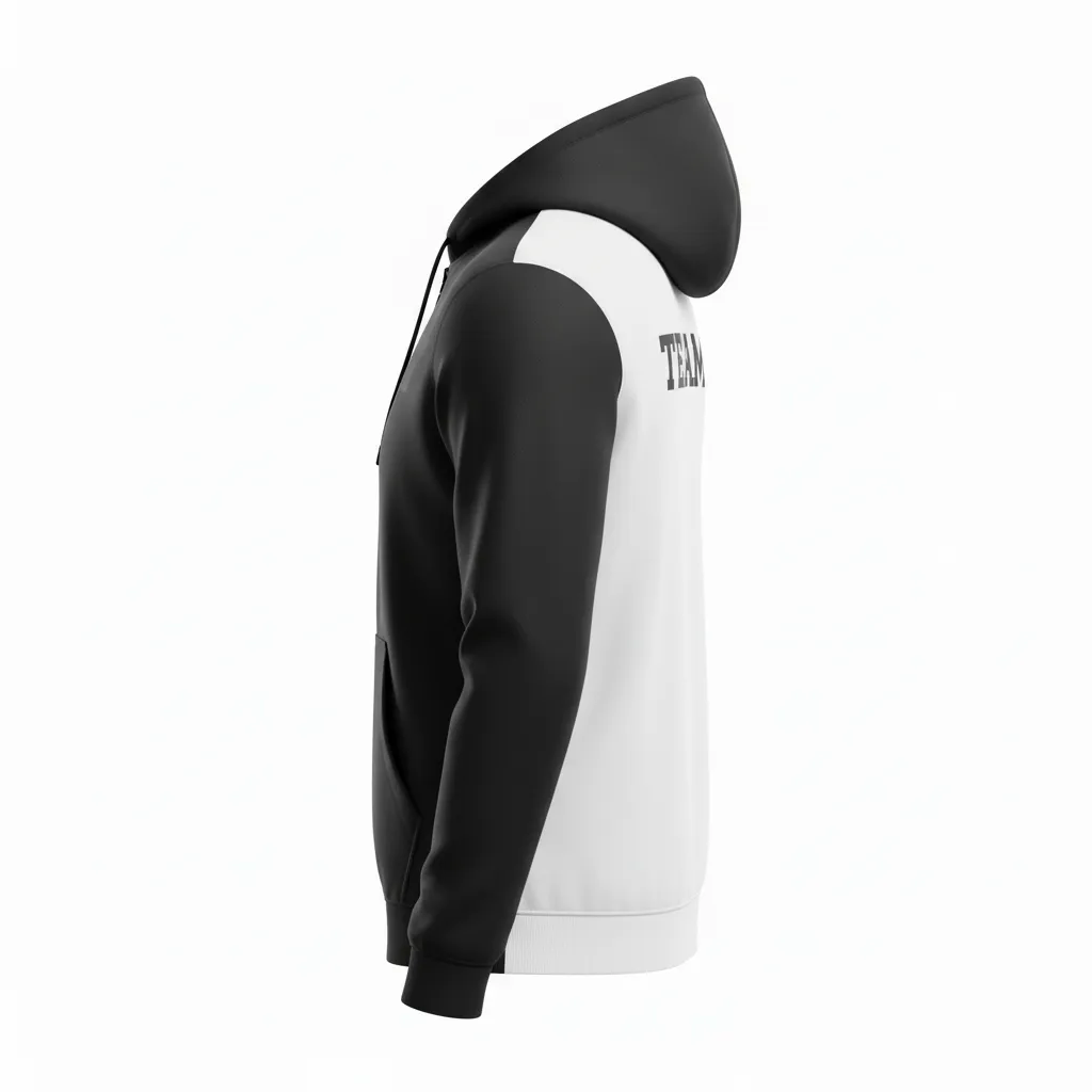 Custom Soccer Full Zip Hoodie - Black, White - Fullzip Split - Side View - Kinexa Sportswear