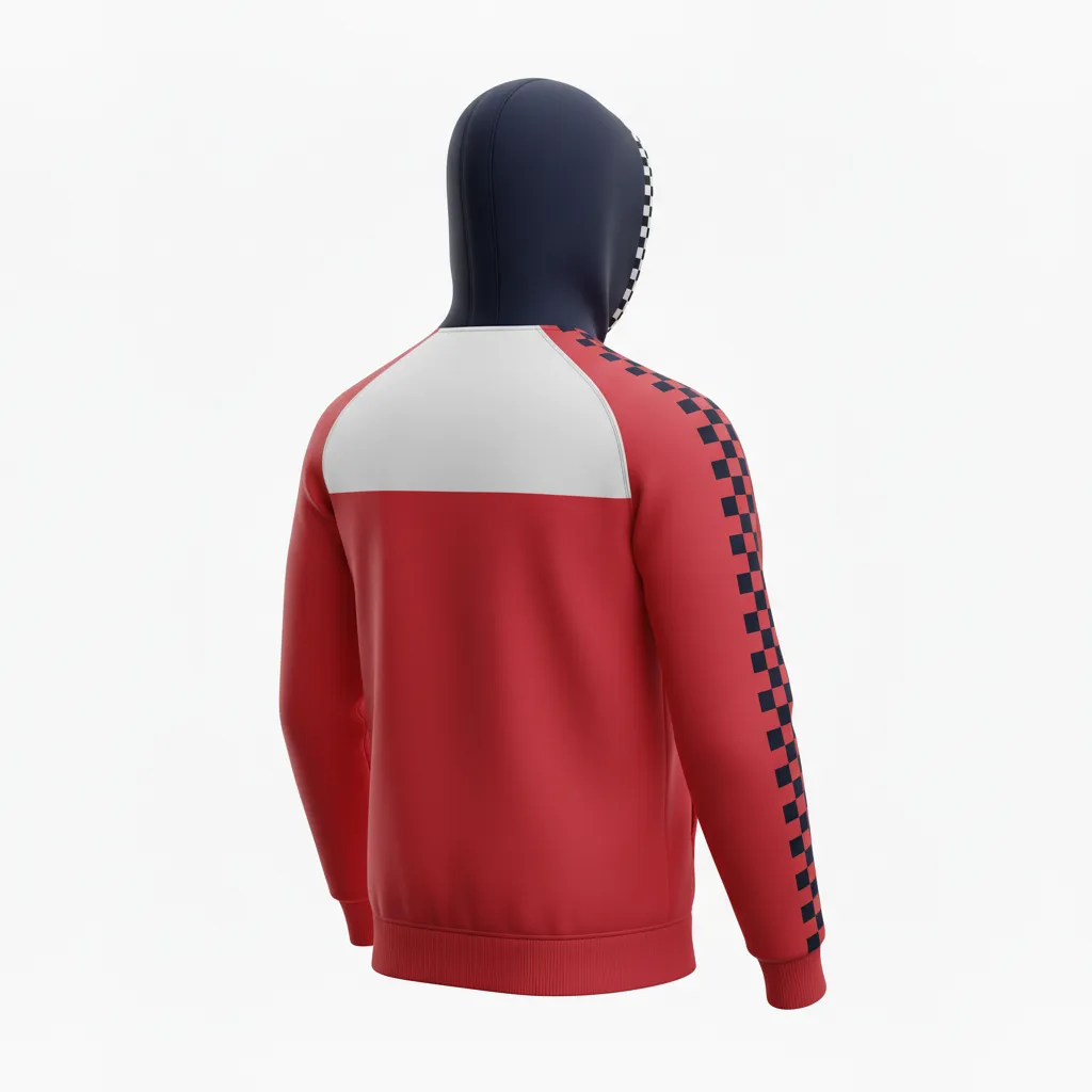 Custom Soccer Full Zip Hoodie - Blue, White, Red - Fullzip French - Back View - Kinexa Sportswear