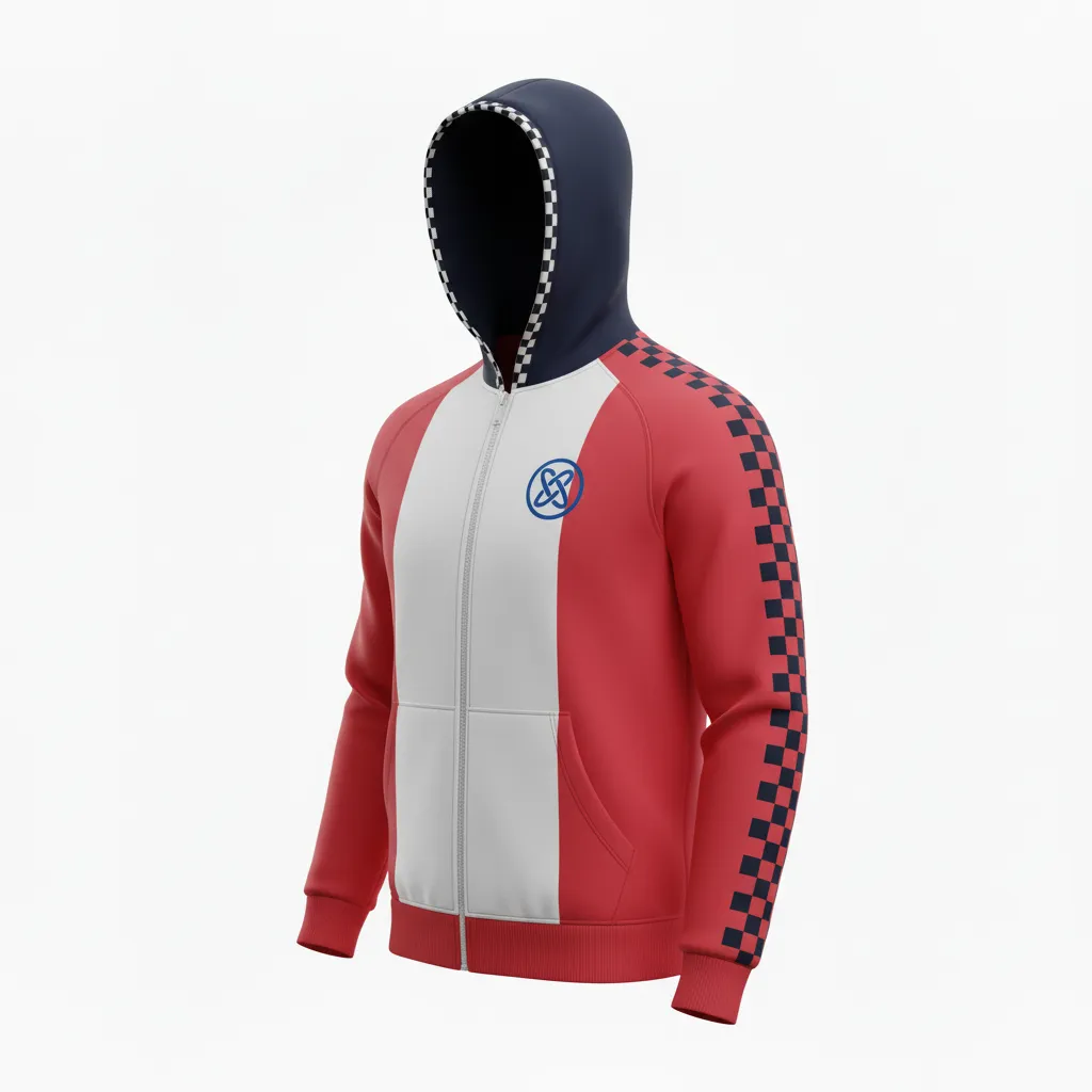 Custom Soccer Full Zip Hoodie - Blue, White, Red - Fullzip French - Side View - Kinexa Sportswear