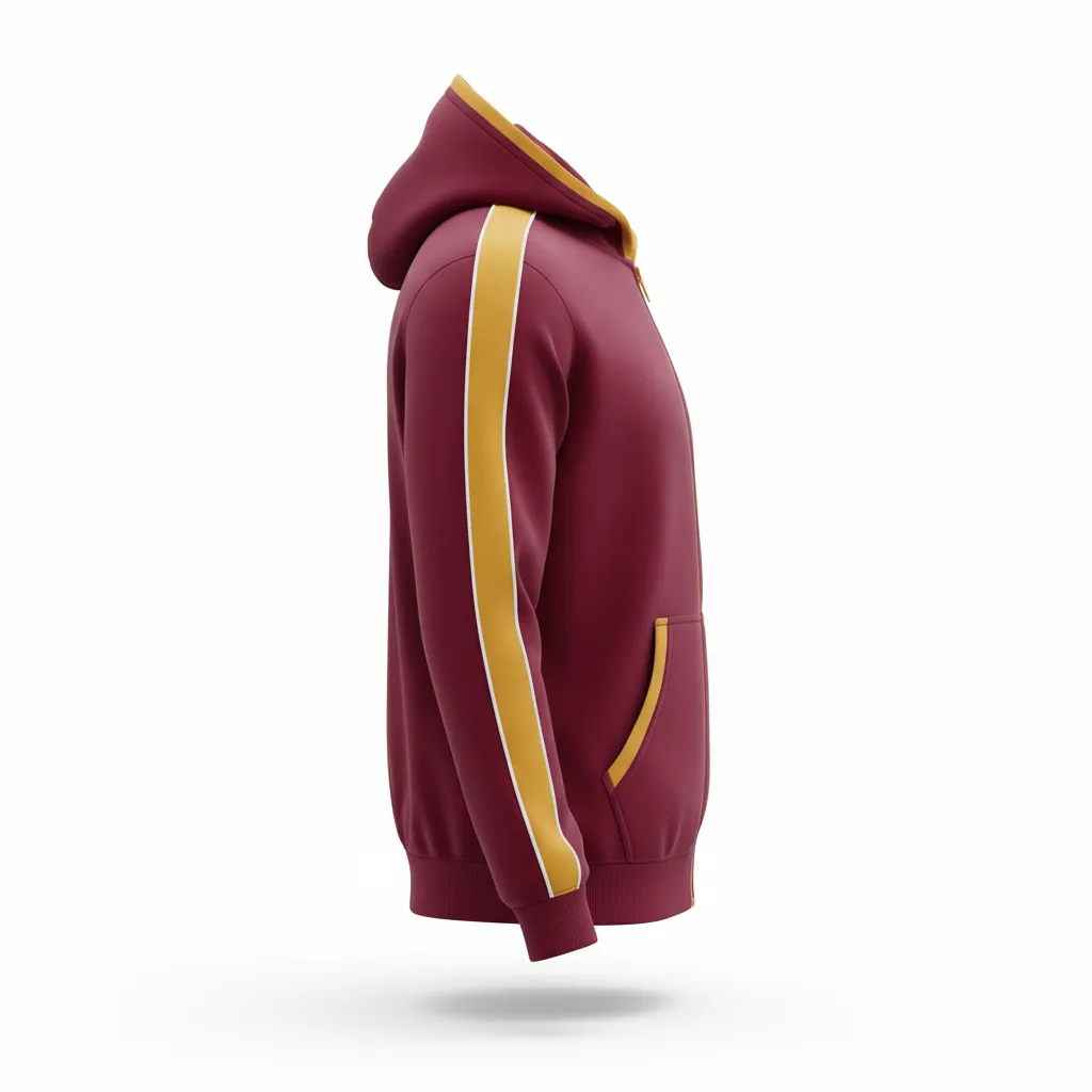Custom Soccer Full Zip Hoodie - Burgundy, Gold, White - Fullzip Classic - Side View - Kinexa Sportswear