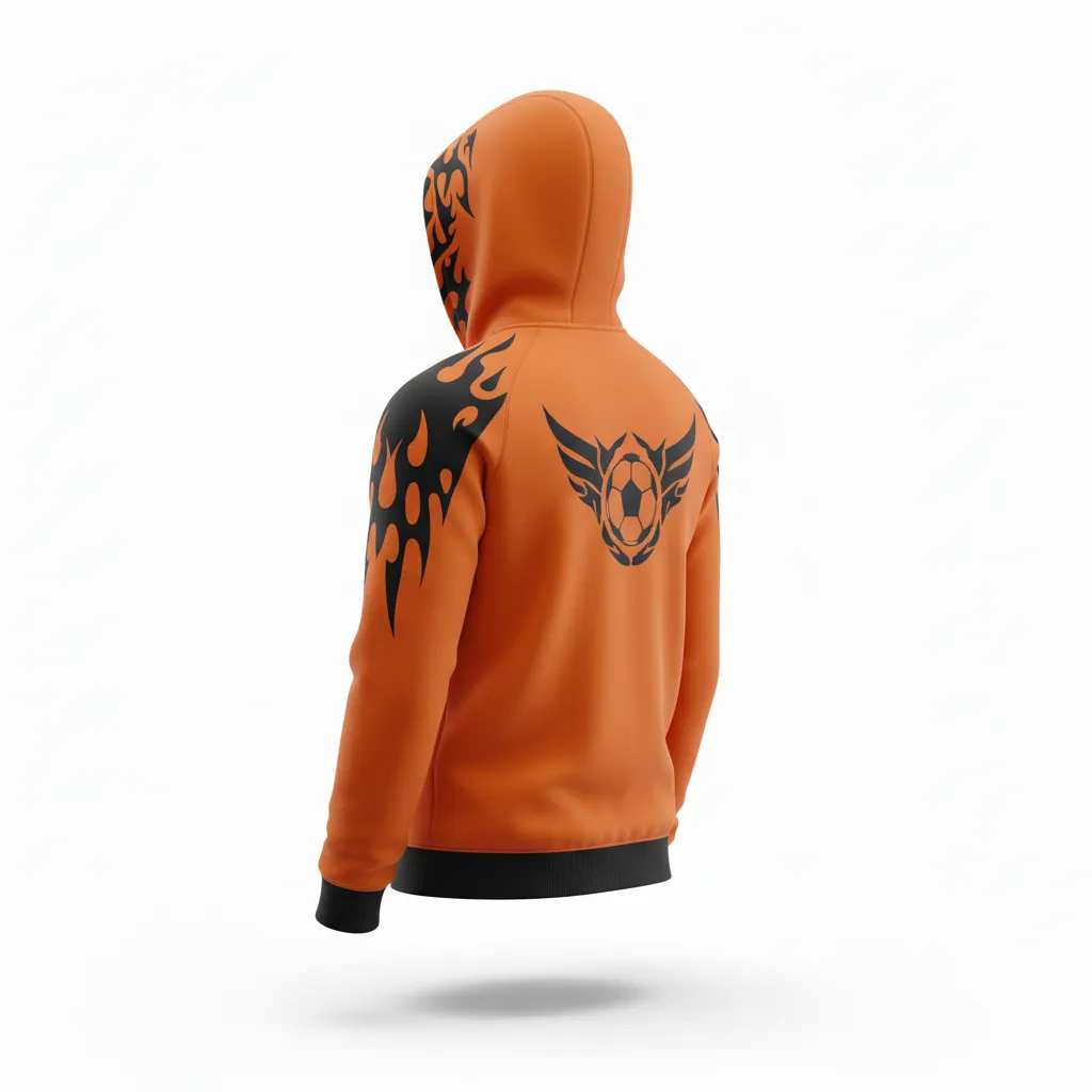 Custom Soccer Full Zip Hoodie - Burnt, Orange, Black - Fullzip Flame - Back View - Kinexa Sportswear