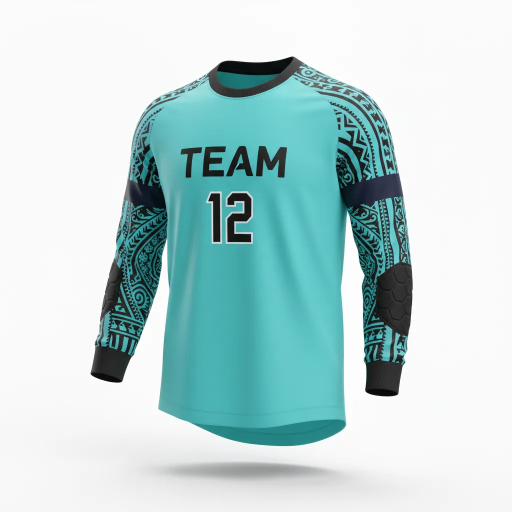 Custom Soccer Goalkeeper Jersey - Black - Aqua Tribal - Front View - Kinexa Sportswear
