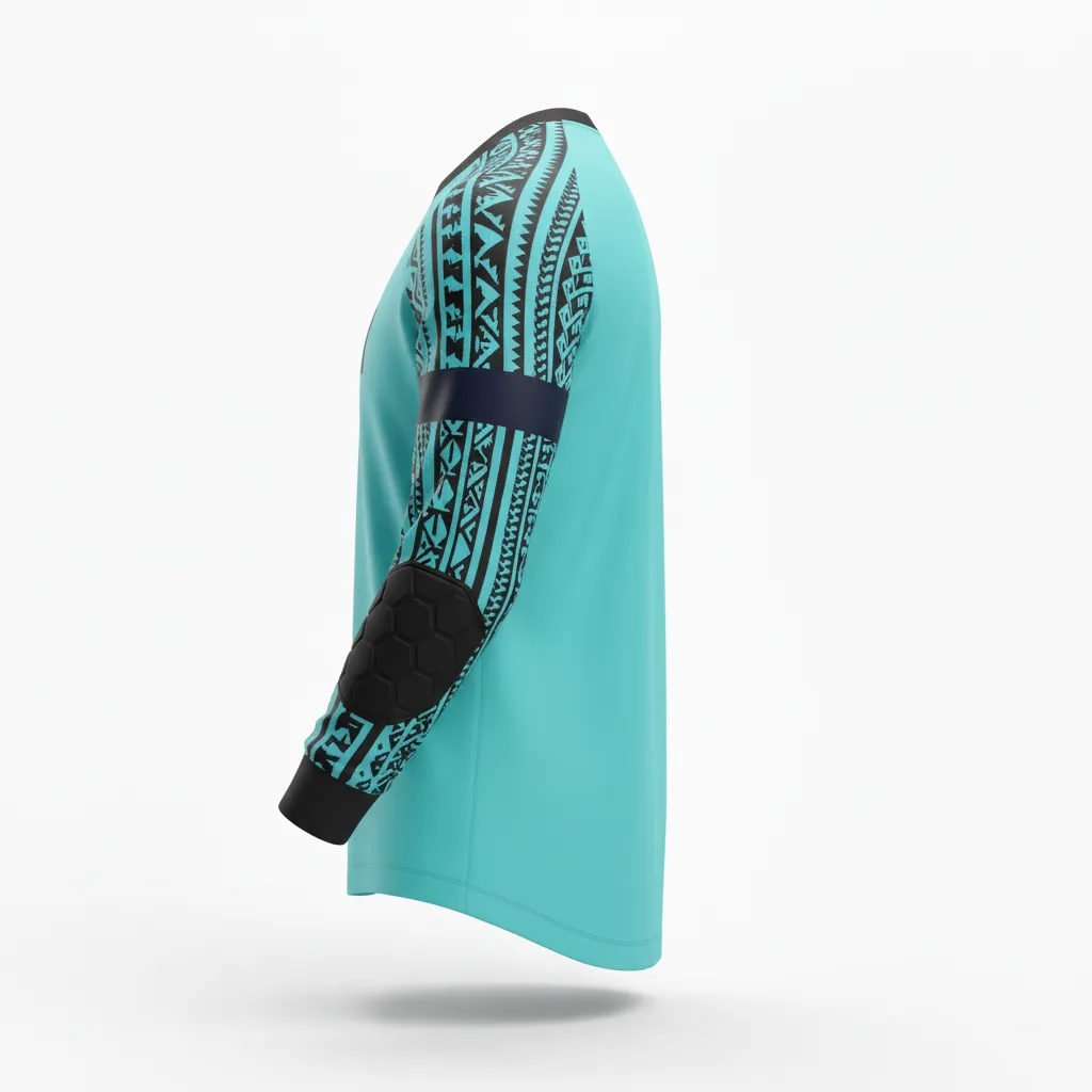 Custom Soccer Goalkeeper Jersey - Black - Aqua Tribal - Side View - Kinexa Sportswear
