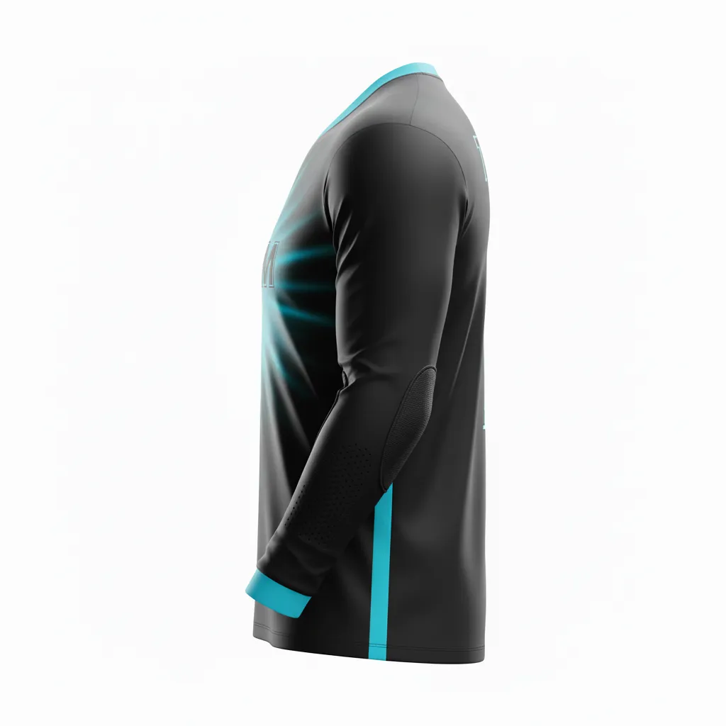 Custom Soccer Goalkeeper Jersey - Black - Cyan Glow - Back View - Kinexa Sportswear