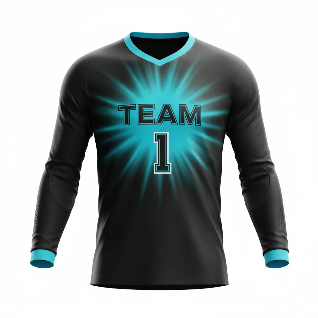 Custom Soccer Goalkeeper Jersey - Black - Cyan Glow - Front View - Kinexa Sportswear