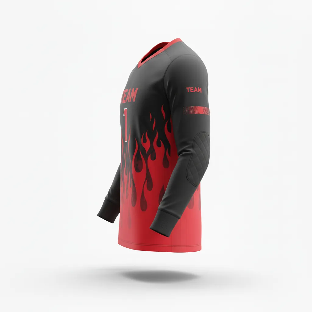 Custom Soccer Goalkeeper Jersey - Black, Red - Flame - Side View - Kinexa Sportswear