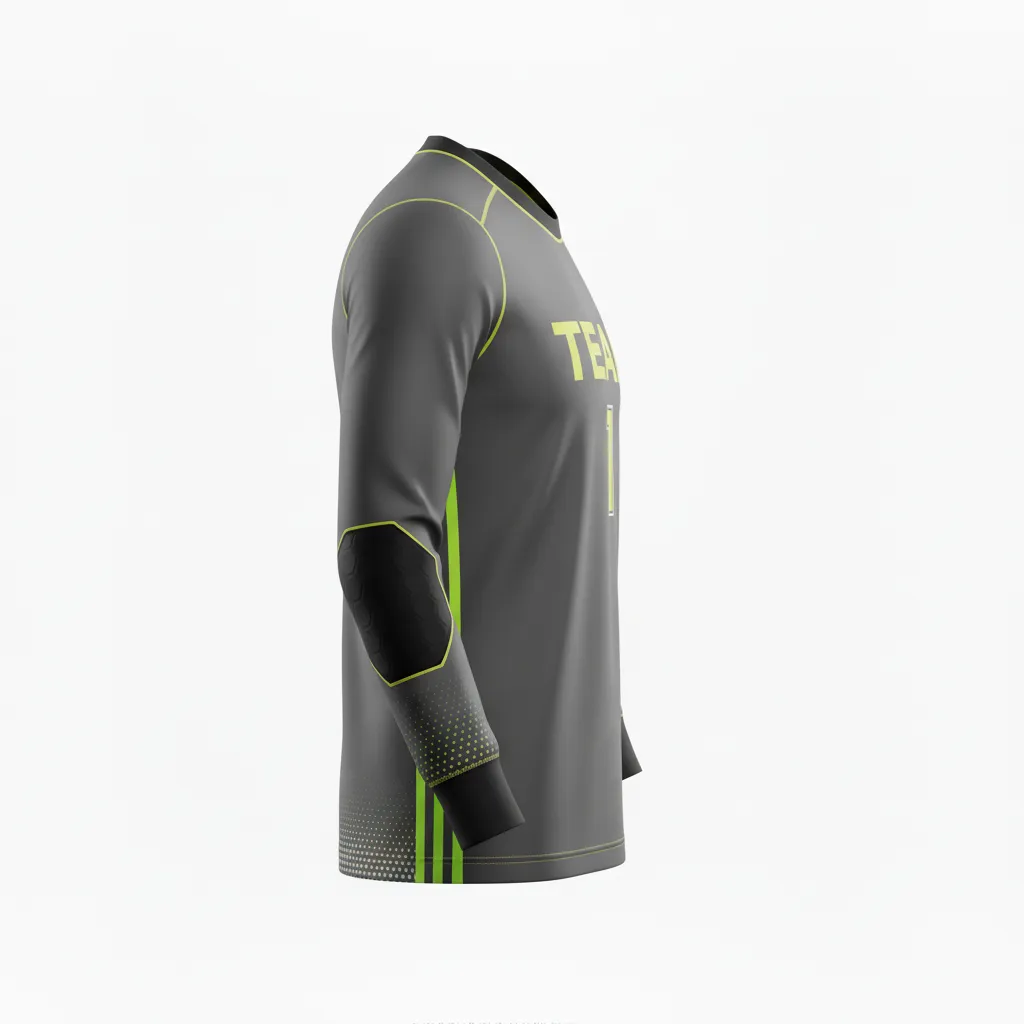 Custom Soccer Goalkeeper Jersey - Green - Charcoal Neon Edge - Side View - Kinexa Sportswear