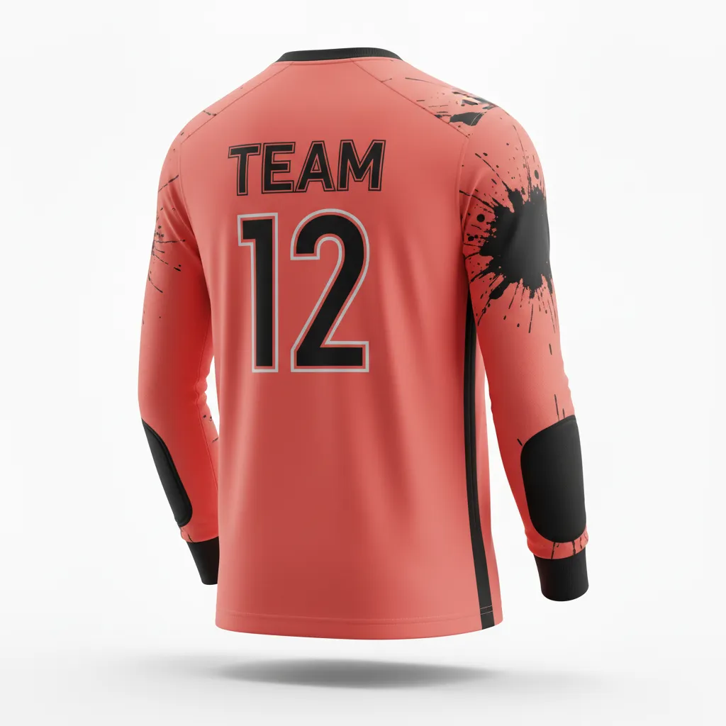 Custom Soccer Goalkeeper Jersey - Black - Coral Splash - Back View - Kinexa Sportswear