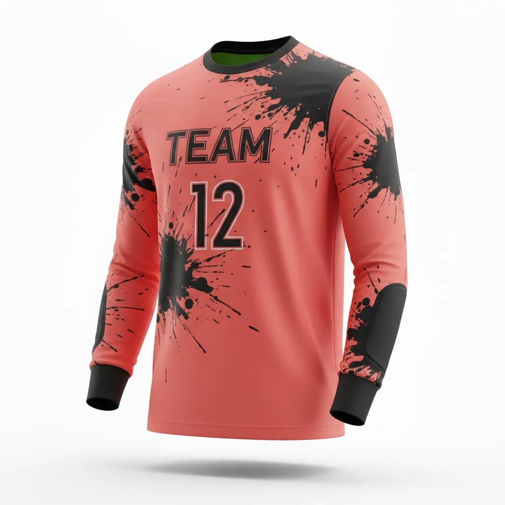Custom Soccer Goalkeeper Jersey - Black - Coral Splash - Front View - Kinexa Sportswear