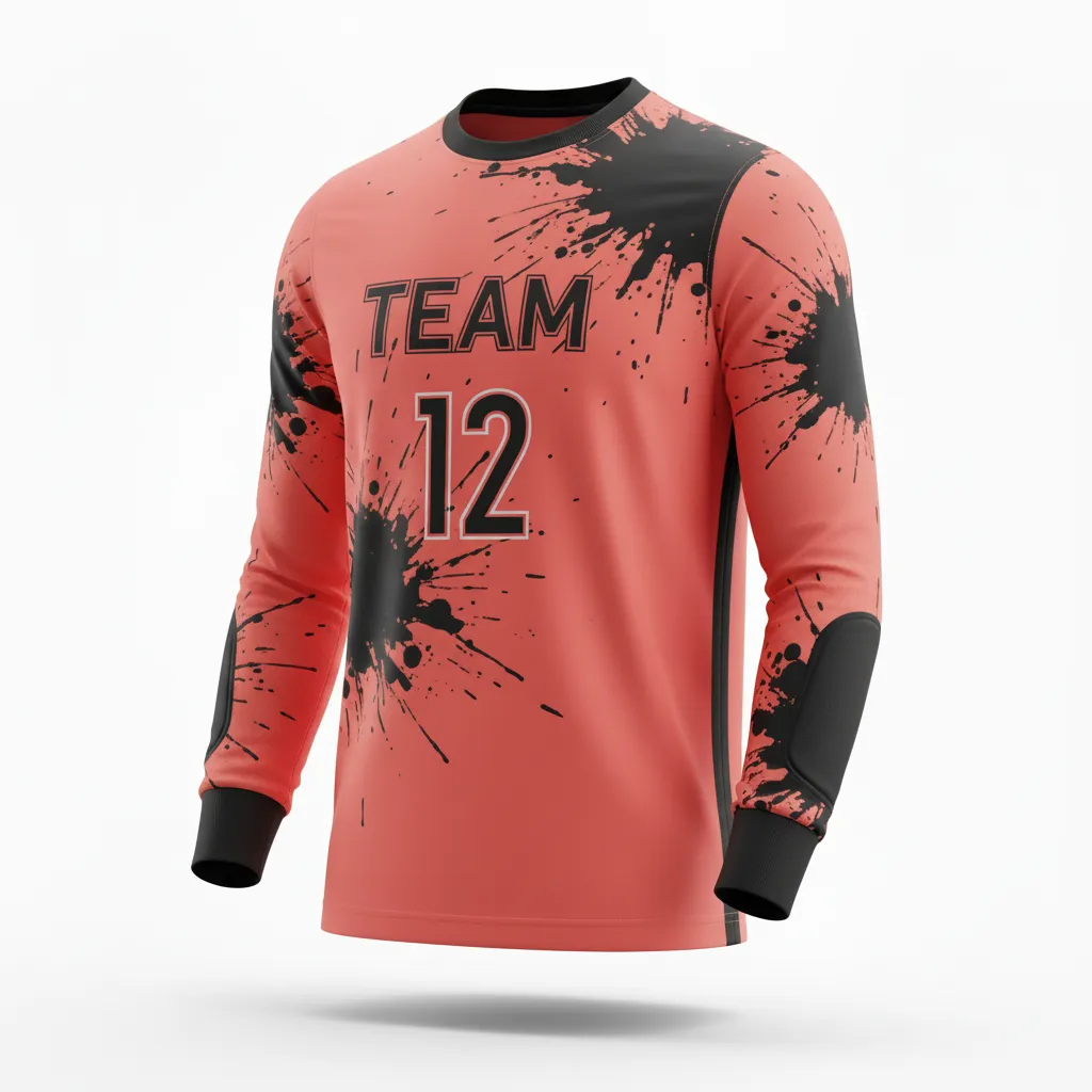 Custom Soccer Goalkeeper Jersey - Black - Coral Splash - Side View - Kinexa Sportswear